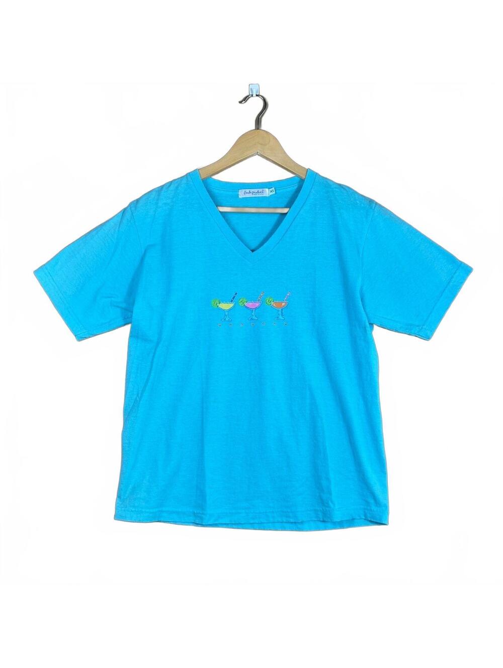 Fresh Produce Turquoise Blue V-Neck Casual Short Sleeve Shirt Top Size XS
